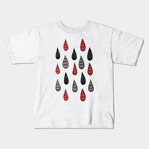 Weird Rain Drops Ink Pattern In Red Black Grey Kids T-Shirt by Boriana Giormova